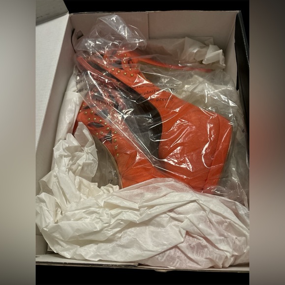 Coral Orange Peep Toe Heels - Picture 2 of 8